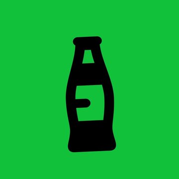 A black silhouette of a soda bottle against a vibrant green background featuring a stylized E cutout in the center creating a minimalist and bold graphic design.