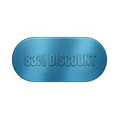 Shiny blue metal 88% discount promotional badge with 3d rounded rectangle shape for sales transparent background