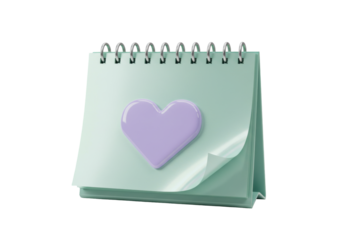 Calendar with heart PNG illustration isolated on transparent background for Valentine s Day design