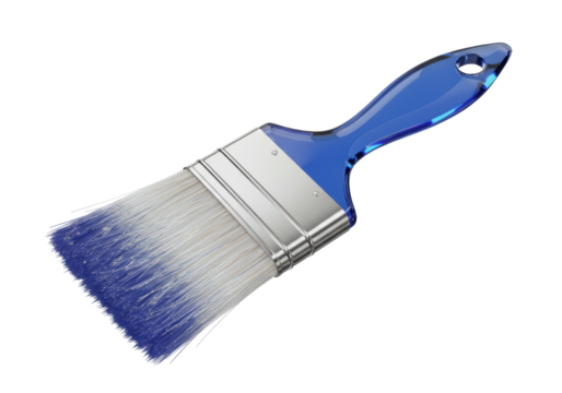Paint brush with blue handle isolated on transparent background PNG for painting and home improvement projects DIY tool