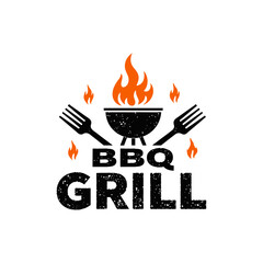 BBQ Grill Logo with Flames and Forks
