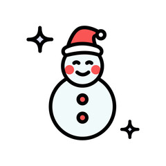 Snowman shaped Christmas gingerbread cookie with sugar icing decoration. Traditional Christmas cookies. Vector color icon isolated on white background.