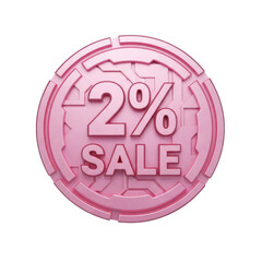 Pink embossed 2 percent sale promotional badge 3d tag icon for discount offers and marketing campaigns transparent background