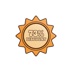 Golden 73 percent discount starburst promotional badge with subtle orange glow and soft shadow for sales transparent background