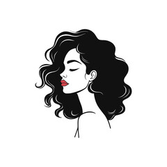 Elegant Woman Profile with Curly Hair and Red Lips