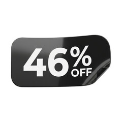 Bold 46% off discount sticker design with a reflective glossy finish and curled edge for promotions transparent background