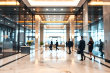 Generative AI depicts modern corporate lobby atmosphere with purposeful figures.
