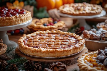 Festive Thanksgiving dessert spread with pies on table