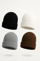 floating beanie mockup collection in neutral and warm tones