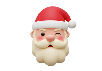 Winking Santa Claus Head PNG Illustration isolated on Transparent Background Christmas Holiday Character Design