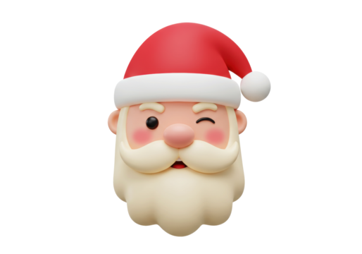 Winking Santa Claus Head PNG Illustration isolated on Transparent Background Christmas Holiday Character Design