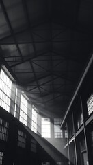 Fototapeta premium Generative AI industrial interior light and shadows.