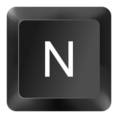 Keyboard key N button displaying the letter N in black keycap style, perfect for computer, typing, and digital design themes, isolated on white background, high-resolution detailed image.