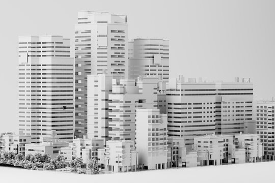 3D cityscape with modern skyline buildings