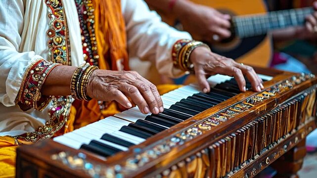 Harmonium Player's Hands Rich Detail, Musical Artistry