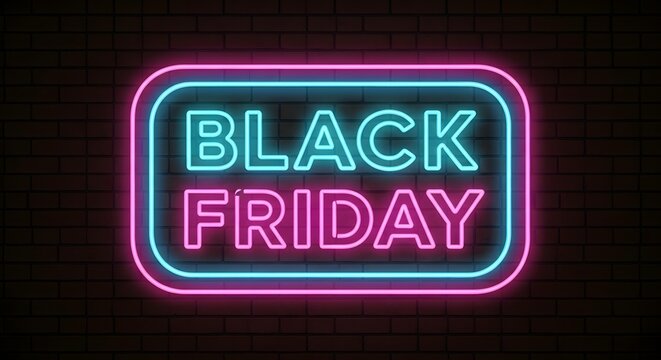 Black friday neon sign glowing in the dark, representing the biggest shopping day of the year with vibrant colors and a sense of excitement - Powered by Adobe