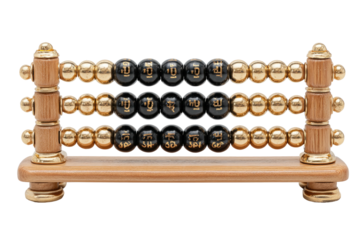 Wooden abacus with gold & black beads and Asian characters