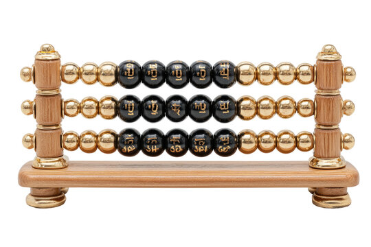 Wooden abacus with gold & black beads and Asian characters