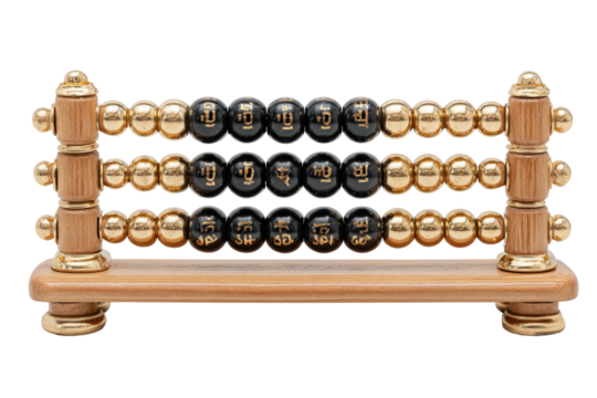 Wooden abacus with gold & black beads and Asian characters