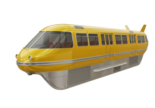 Futuristic Yellow Monorail Train PNG Illustration isolated on Transparent Background Transportation Concept Design