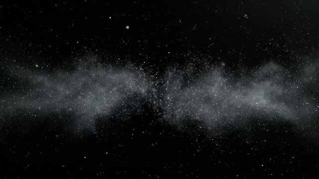 Countless tiny silver particles slowly drift and gather like a cosmic dust cloud in deep space abstract, website, compositing