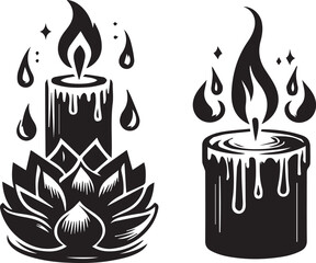 Candle Silhouette Illustration of Burning Wax Candle with Flame Light, Vector