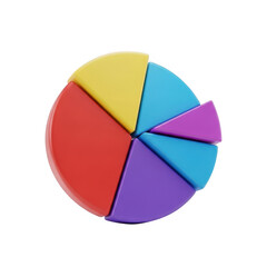 Colorful 3d pie chart with six slices isolated on transparent background