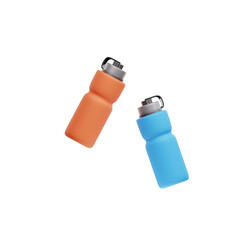 3D Water Bottles — Colorful Plastic Bottles Isolated on Light Blue Background