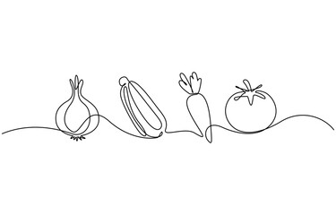 Continuous one line drawing of Vegetables set vector iluustration on transparent backgrouind