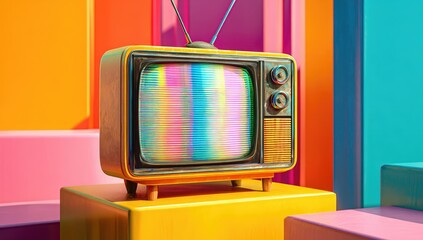 Retro television on colorful podiums