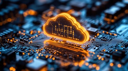 Illuminated cloud symbol on circuit board