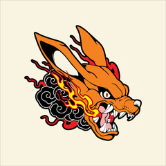 japanese devil fox design vector