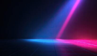 Neon light beams on a tiled floor
