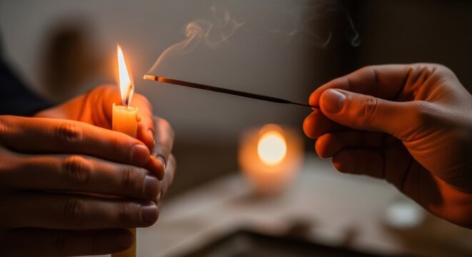 Bodhi day candle lighting ritual with incense for mindful meditation and spiritual reflection