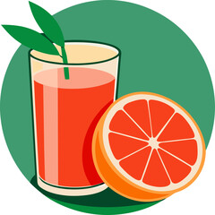 Grapefruit juice in a round glass, half grapefruit beside it Silhouette  , white background 