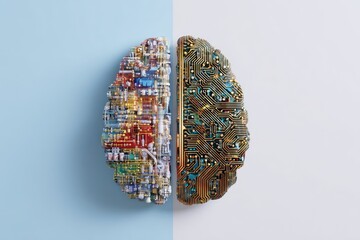Two halves of a brain, rendered as circuit boards (1)
