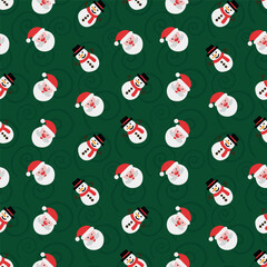 Pattern Merry Santa Claus and snowman in hat. Illustration for fabric and gift wrapping.