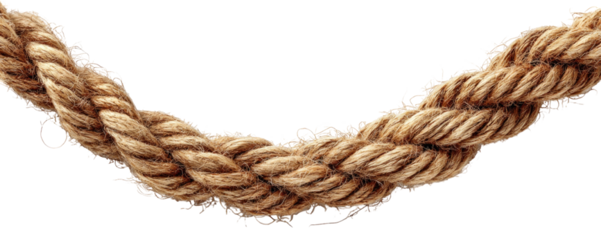 Rough, tan rope drapes slightly downward on a black background