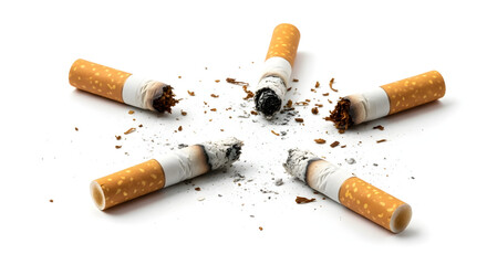 Quit Smoking Today Five Cigarette Butts Form a Symbolic Star Shape Isolated on a White Background for Stoptober World No Tobacco Day  Health Awareness Poster