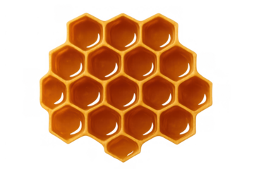 Honeycomb structure with golden liquid filling hexagonal cells, sweet natural organic food element