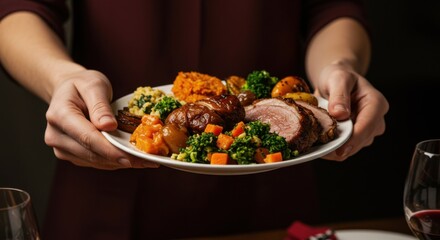 Christmas day feast celebration with a traditional holiday dinner spread for festive gatherings