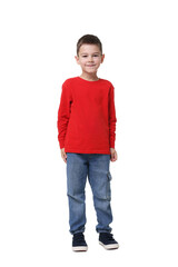 Fototapeta premium Full length portrait of cute little boy on white background