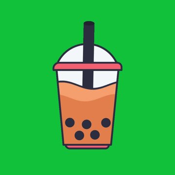 Bubble Tea Drink Illustration on Green Background.