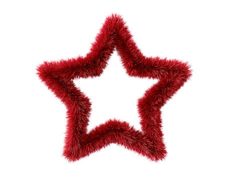 Festive red star with tinsel texture for holiday decor on transparent background