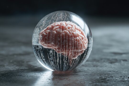 A brain inside a crystal ball, digital code