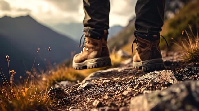 Hiking Boots on Mountain Trail Adventure Awaits in the Wilderness