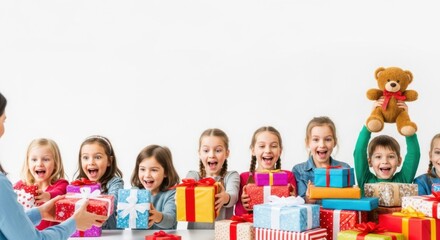 Joyful celebration of day of goodwill with excited children and gifts