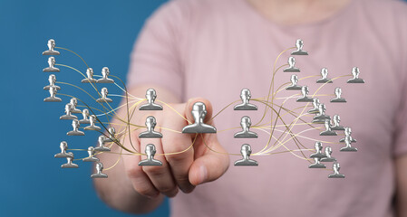 Abstract design with figures representing people connected to the network. Human social network....