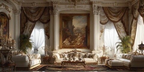 Old money Christmas decor concept. Luxurious interior with elegant furnishings and decorative elements.