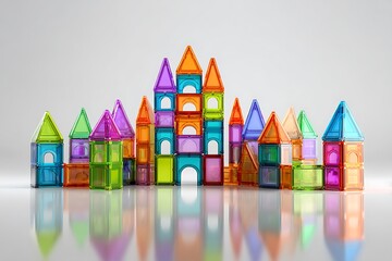 Inspire creativity with colorful magnetic building blocks creating vibrant castles, perfect for developmental learning and engaging playtime fun, educational toys
